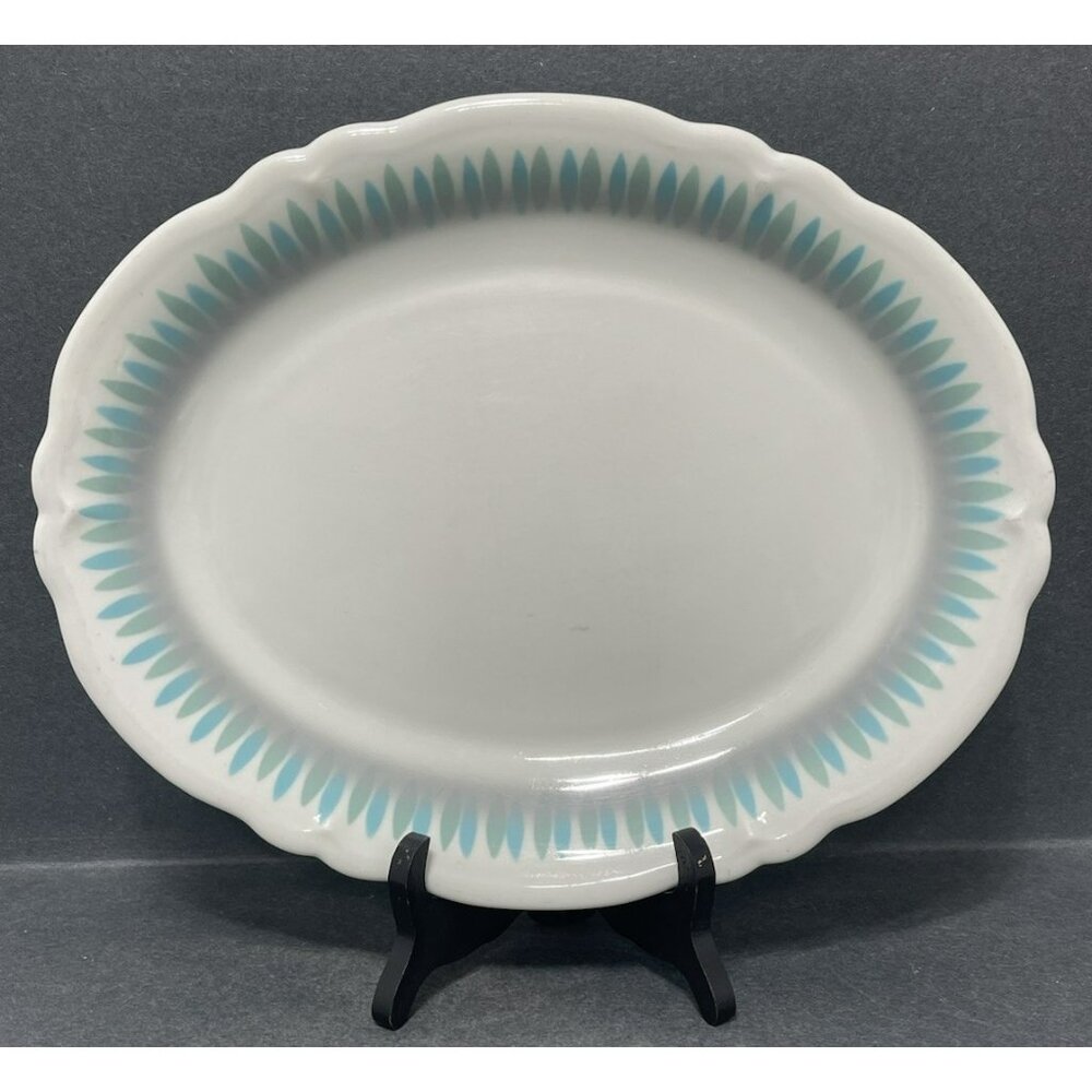 Shenango China Oval Platter Plate Blue Green Geometric Restaurant Ware 11 X 9